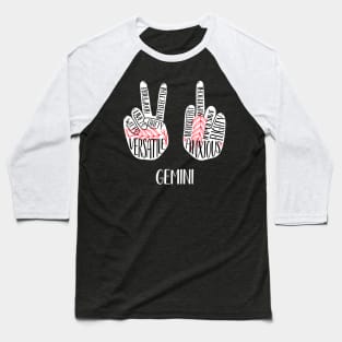 Gemini, Zodiac, June Birthday, Yin Yang, Peace Sign, Middle Finger Baseball T-Shirt